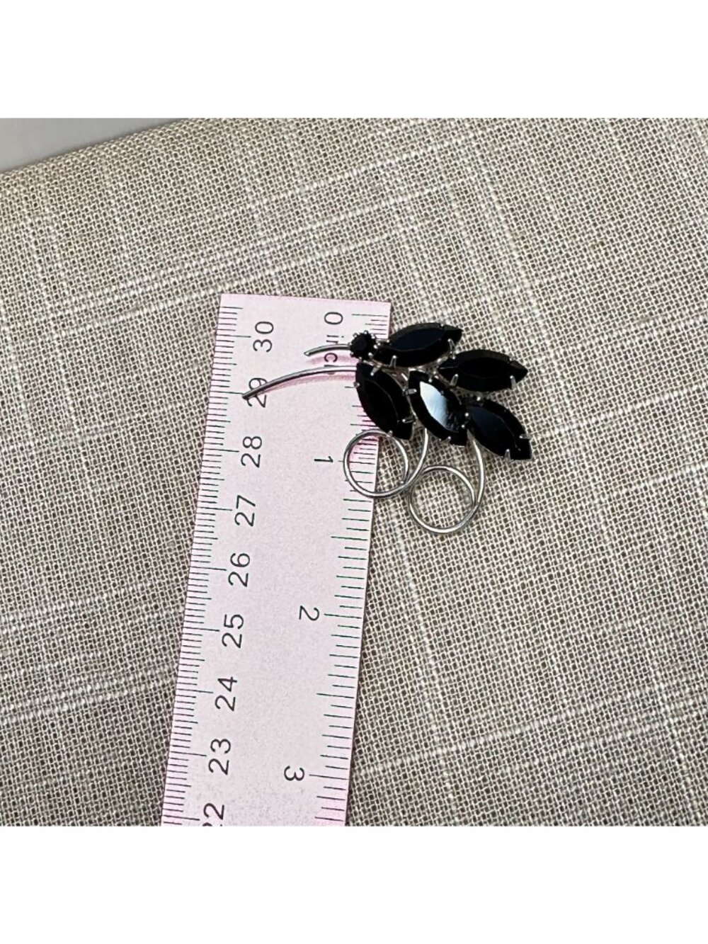 Vintage MCM Jet Black & Silver-Tone Floral Leaf Brooch Pin Mid-Century Modern - Picture 8 of 9